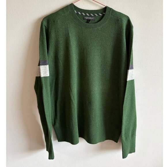 Banana Republic Mens Merino Wool Striped On Sleeves Sweater Army Green Sz Large - Picture 2 of 9